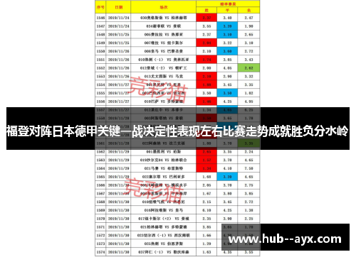 福登对阵日本德甲关键一战决定性表现左右比赛走势成就胜负分水岭
