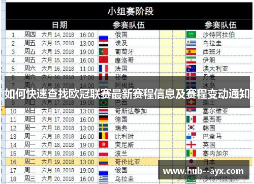 如何快速查找欧冠联赛最新赛程信息及赛程变动通知